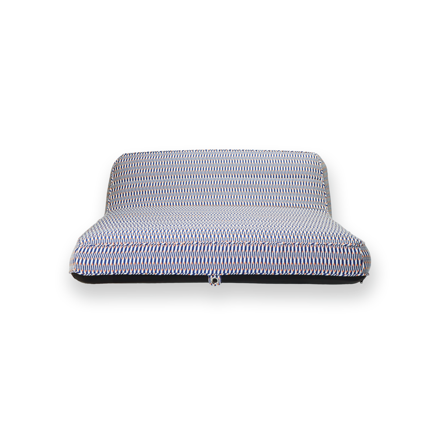 The front profile of a double red, white and orange luxury pool float.