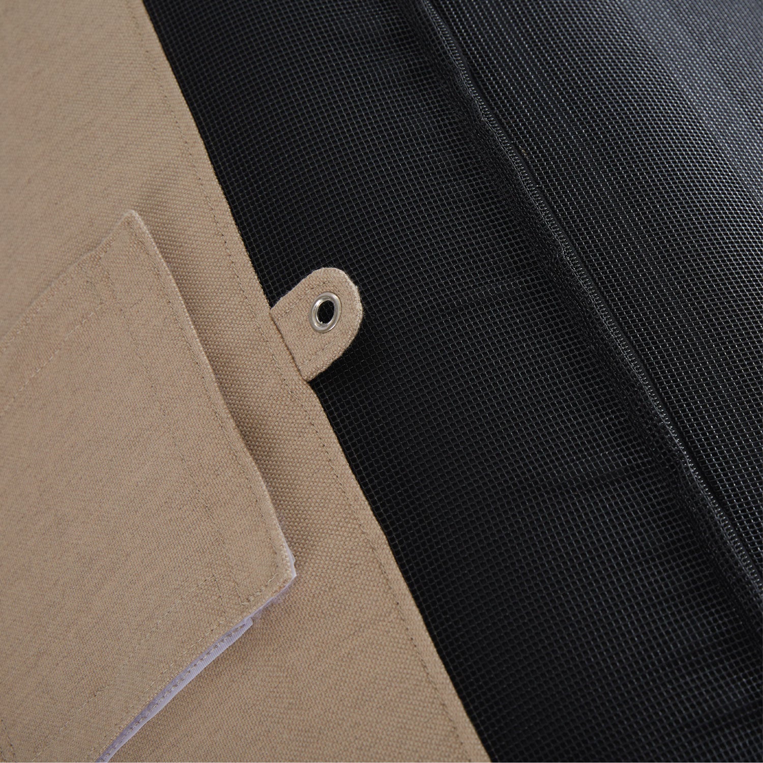 The base and eyelets of a light brown colored pool float for adults.