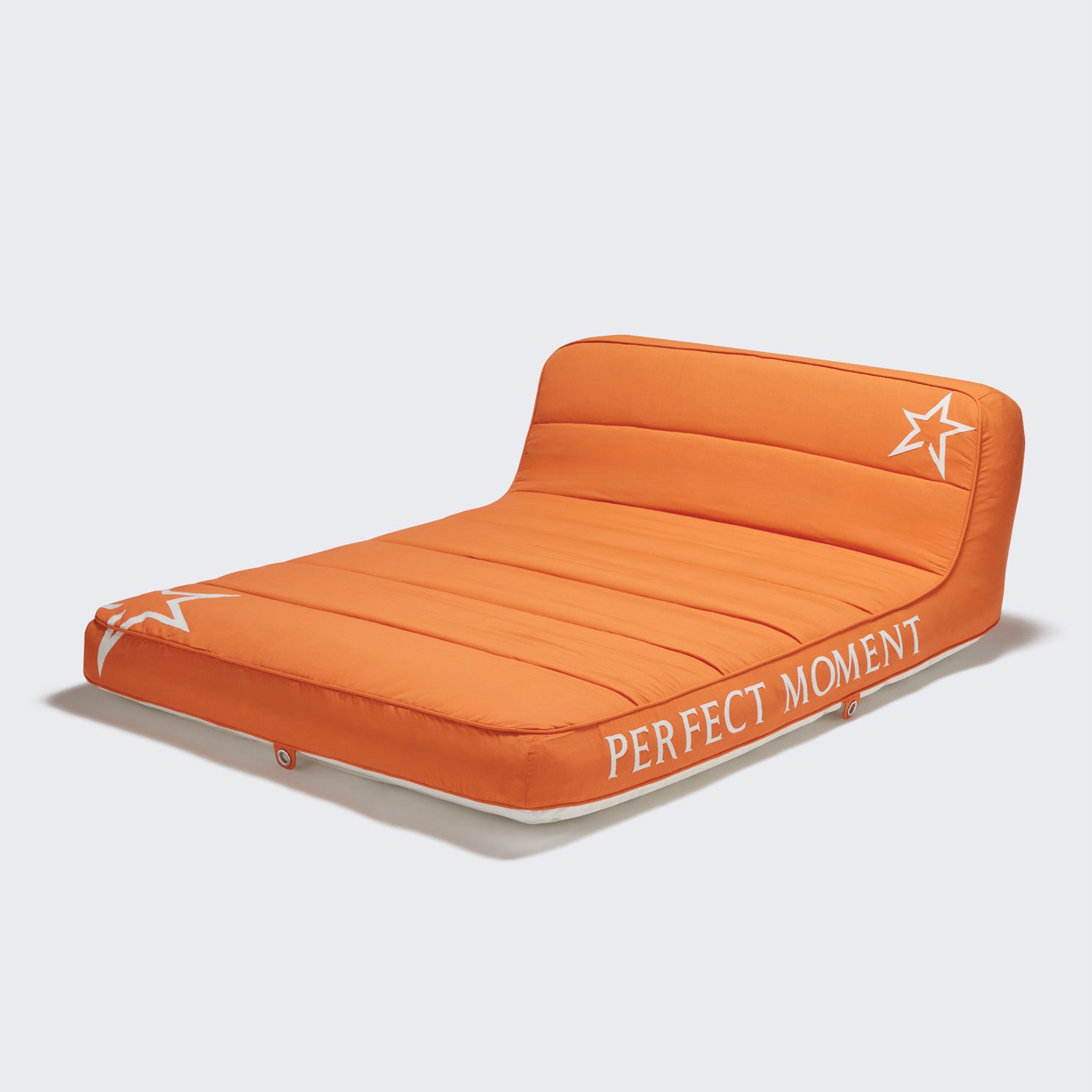 Deep-etched of a luxury orange pool float double on white background.
