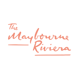 The logo of the luxury hotel Maybourne Riviera as a client of Oliver James Lilos luxury pool floats.
