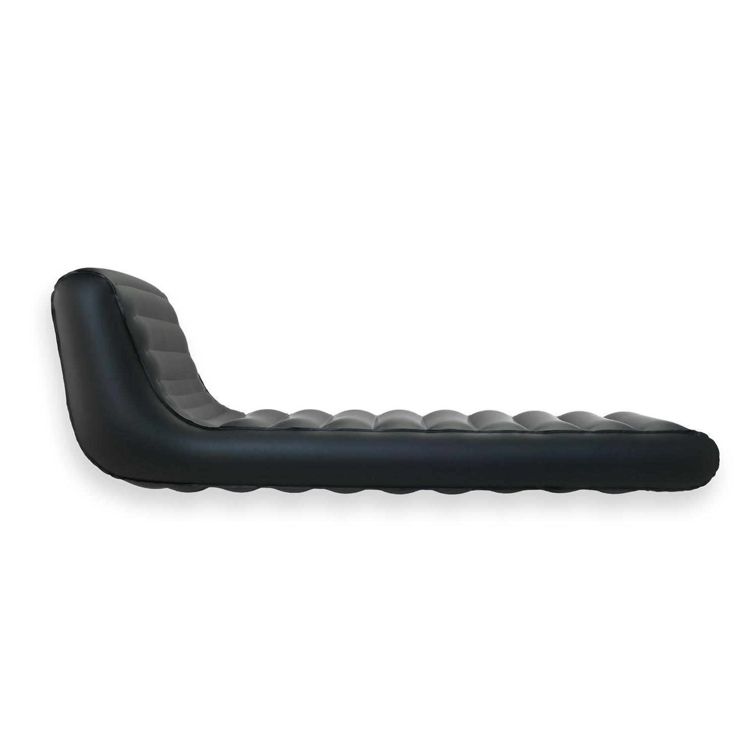The side profile and backrest angle of a single black TPU inflatable core for a luxury lilo.