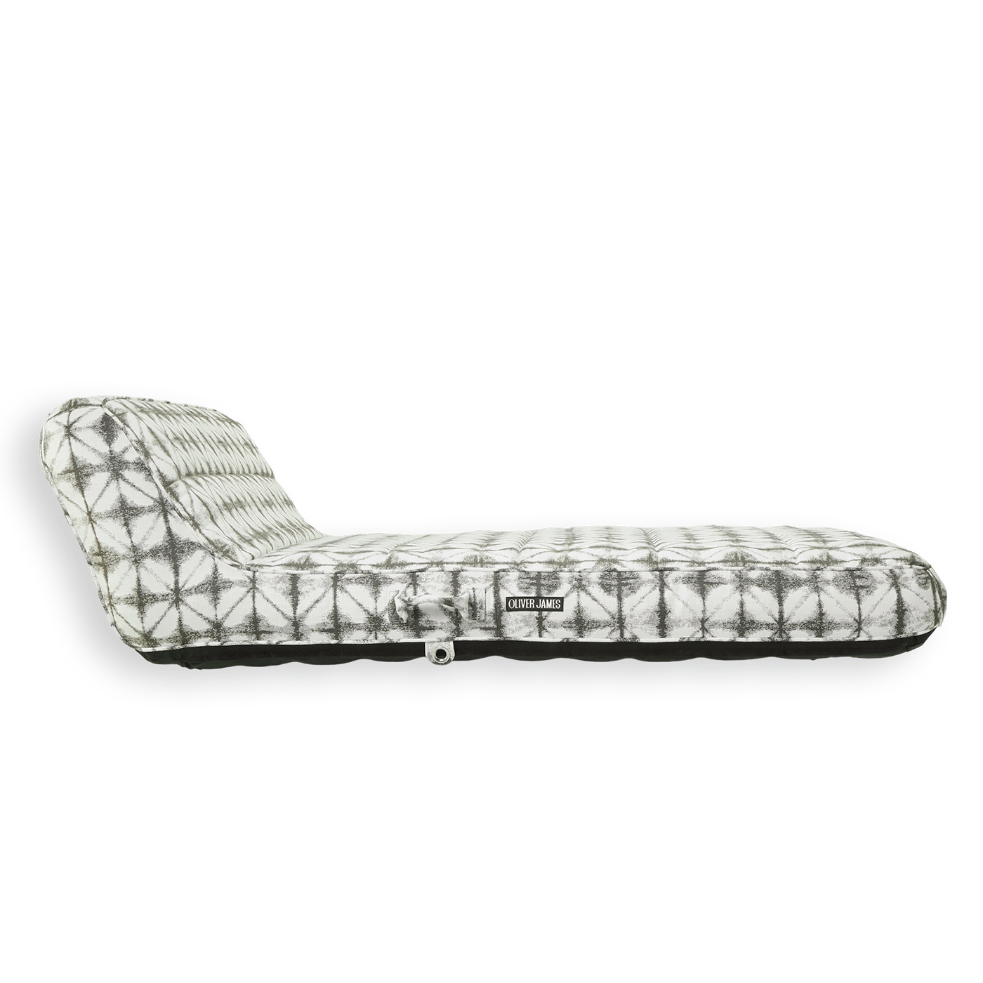 The side profile and backrest angle of a double white and grey luxury pool float.