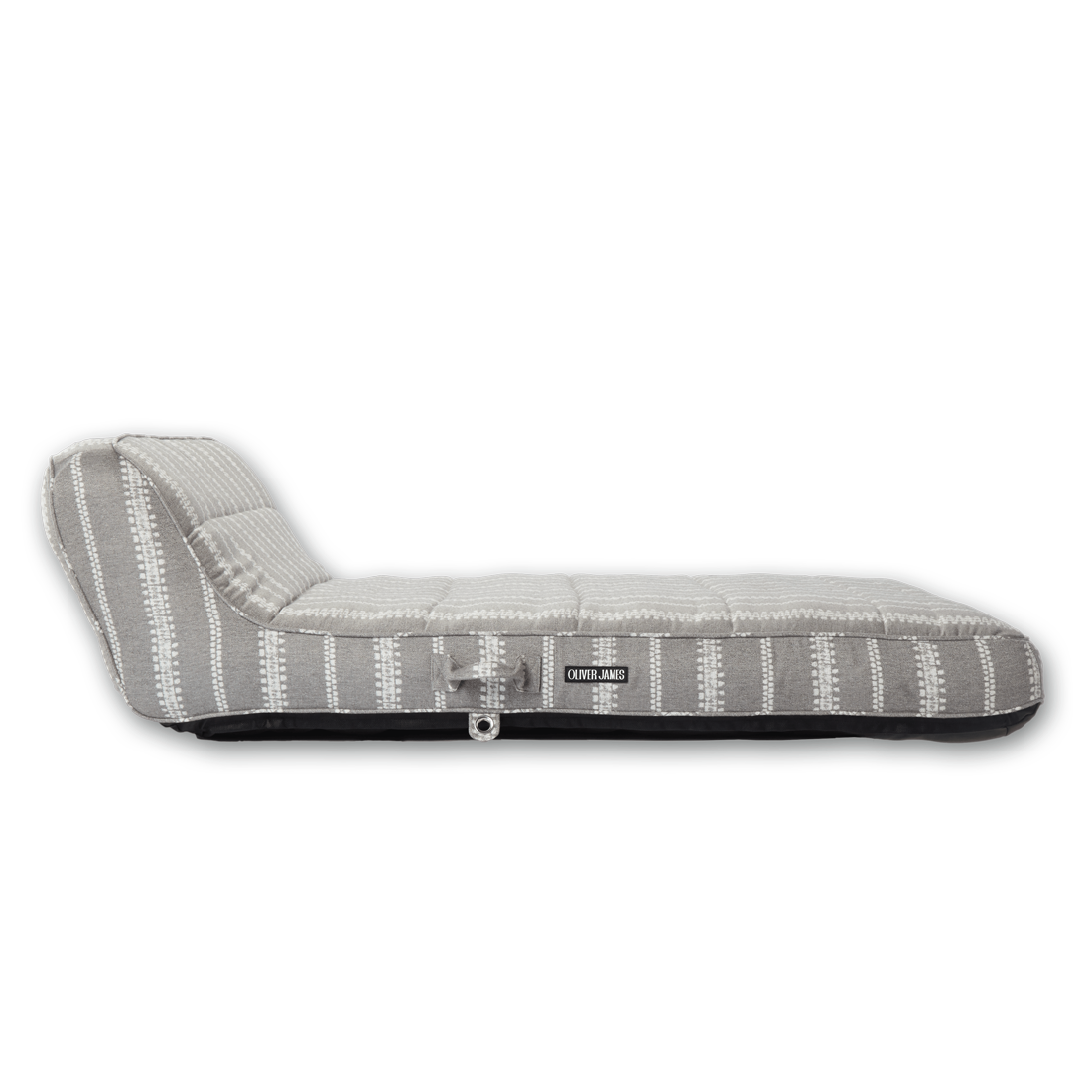 The side profile and backrest angle of a double grey and white luxury pool float.
