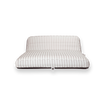The front profile of a double beige and white striped luxury pool float.