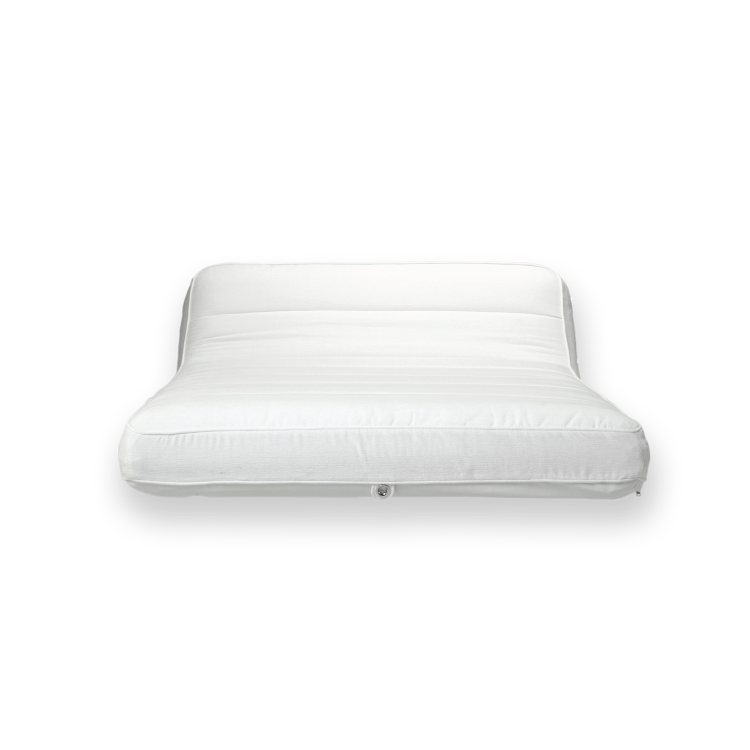 The front profile of a double white terry towel luxury pool float.