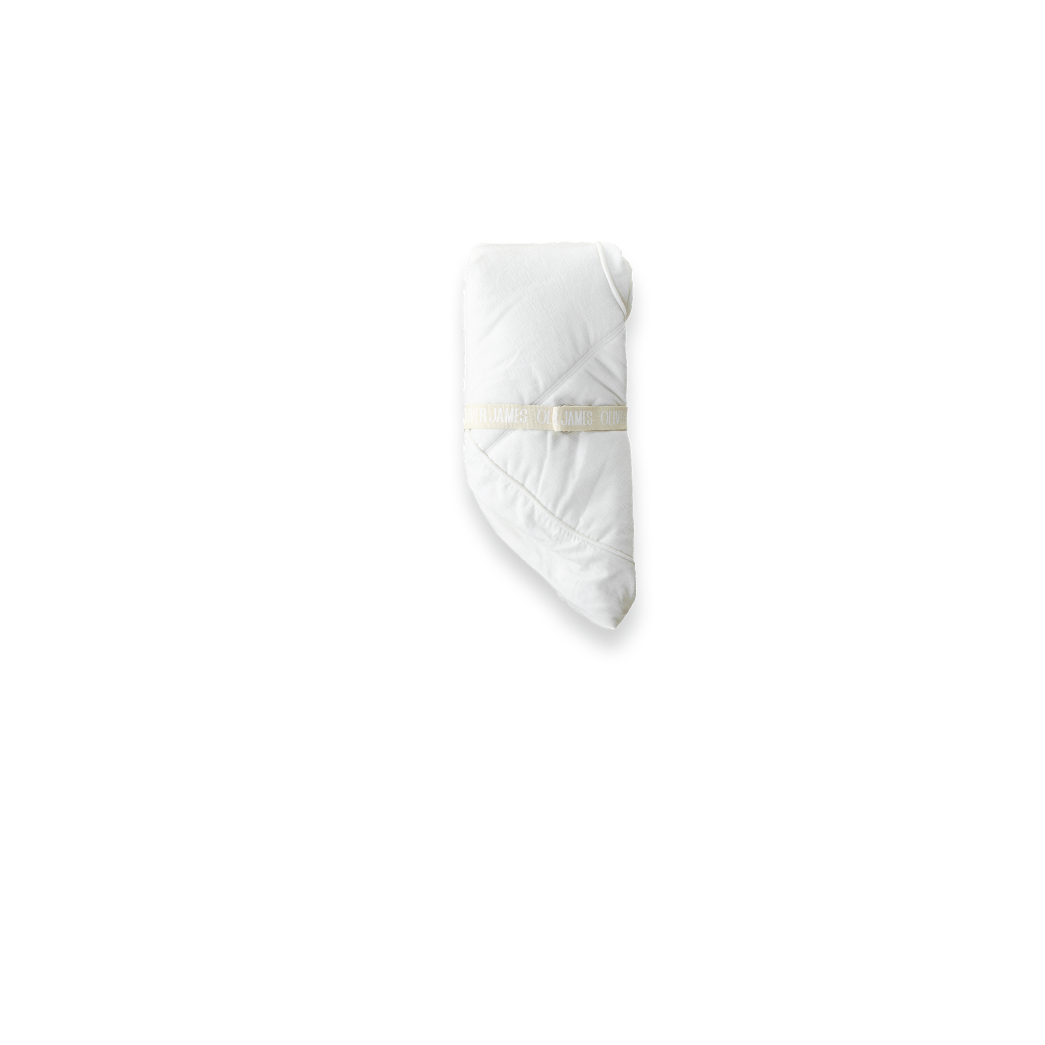 Vue de face d'un flotteur de piscine de luxe suspendu dans une serviette éponge blanche.