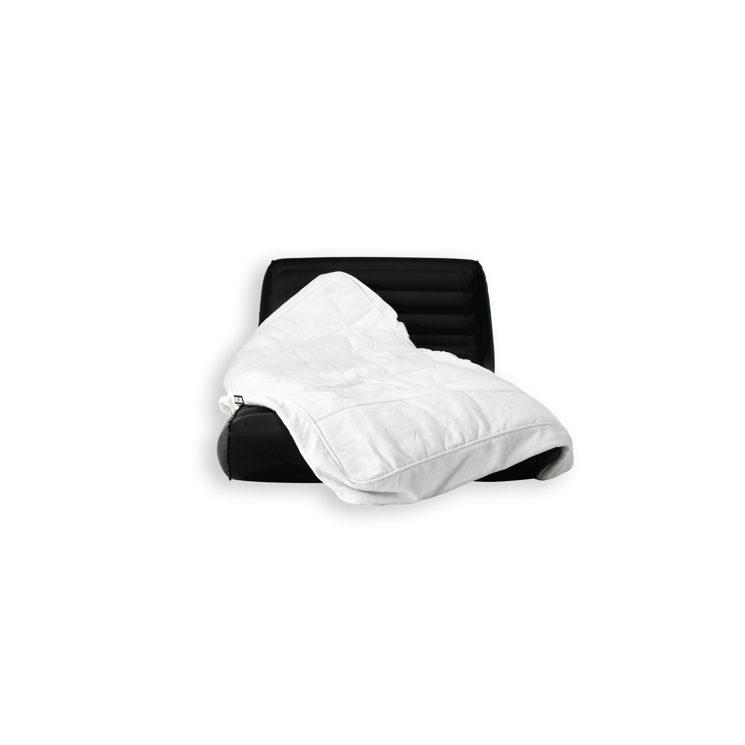 A white terry towel luxury pool float cover draped over a TPU inflatable core.