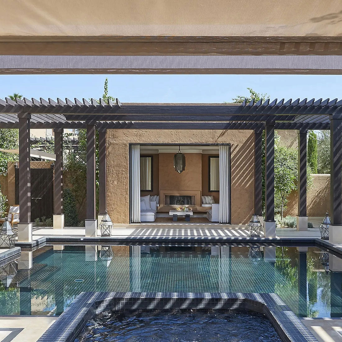 Oliver James Lilos luxury upholstered pool floats at Mandarin Oriental, Marrakech 