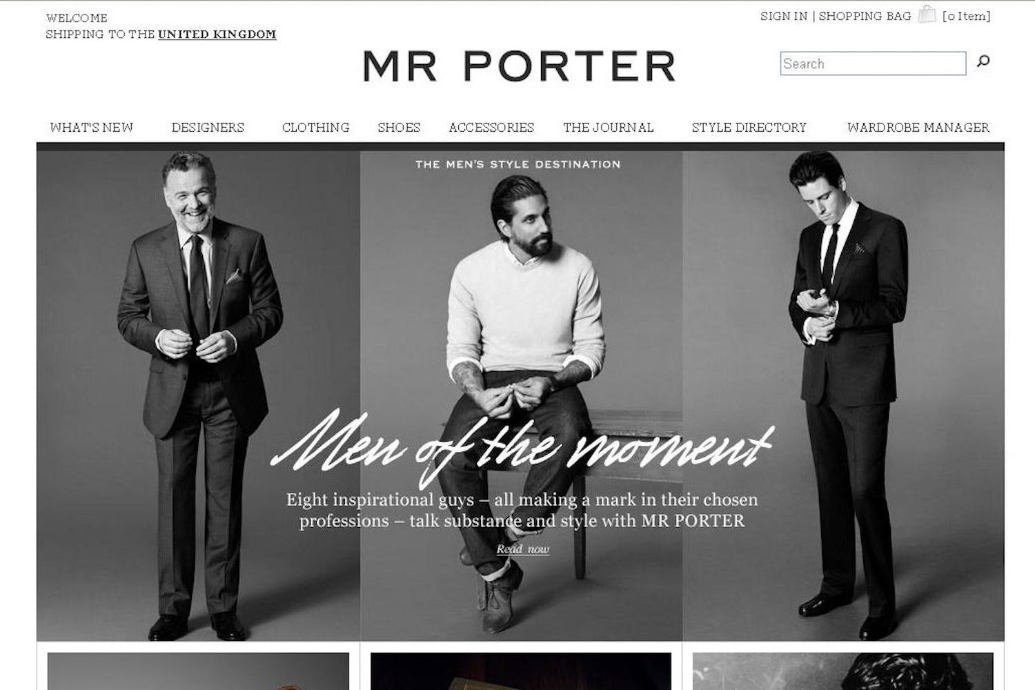 The landing page of the online luxury retailer Mr Porter which now sells luxury pool floats.