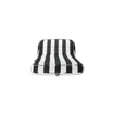 The front angle of a single black and white striped luxury pool float.