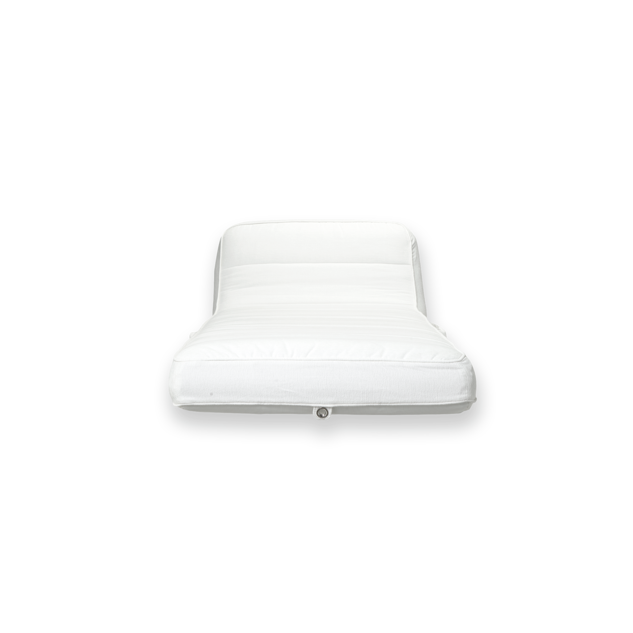 The front profile of a single white terry toweled luxury pool float.