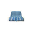 The front profile of a single blue and white striped luxury pool float.