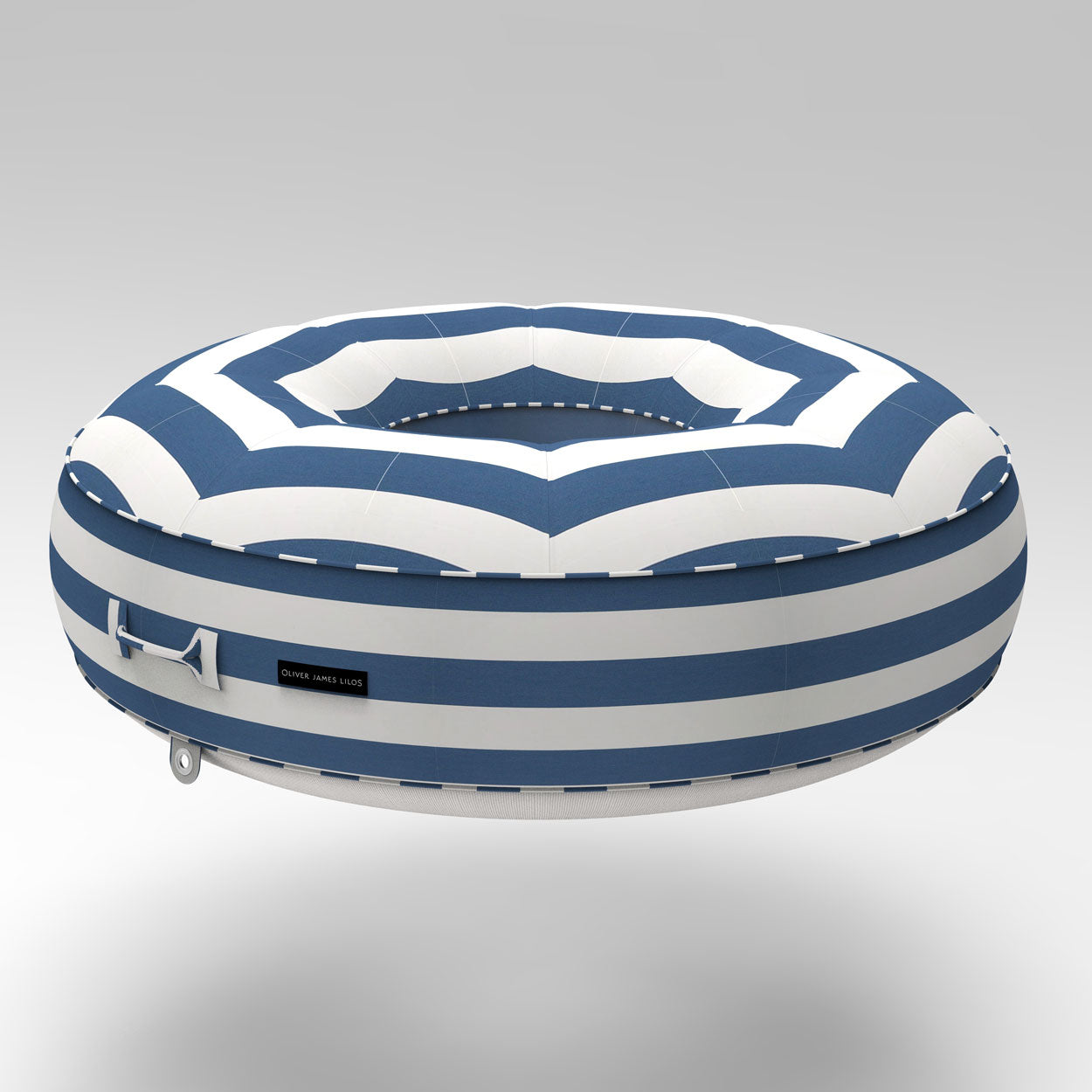 A render of an Oliver James Lilos Ring in blue and white stripes.