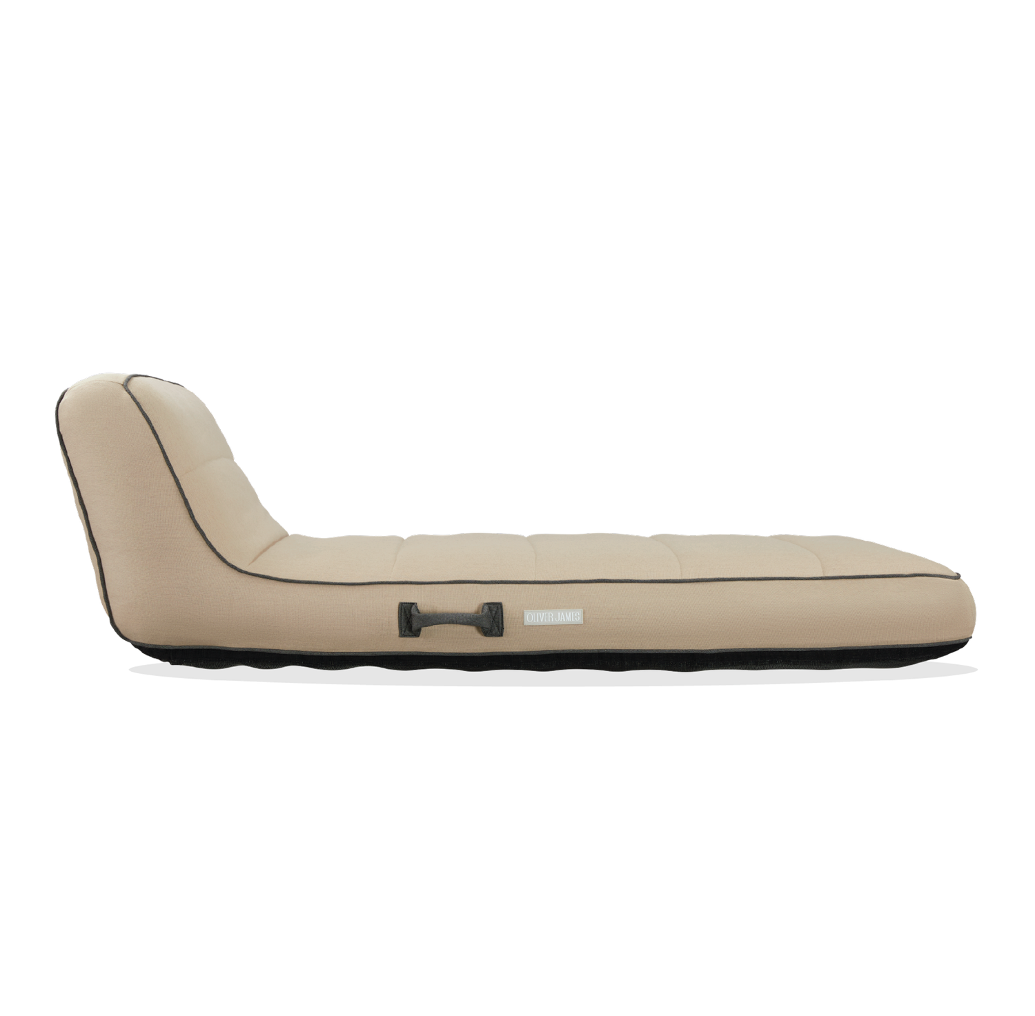 The side profile and shape of a brown tan colored pool float for adults.